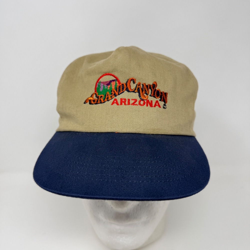 Vintage Grand Canyon Arizona Hat Cameo Tan Navy Blue Snapback Souvenir Cap OSFA